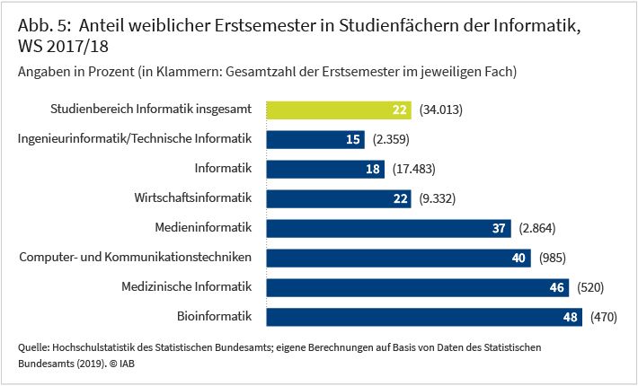 Abbildung 5: Anteil weiblicher Erstsemester in Studienfächern der Informatik, Wintersemester 2017/18